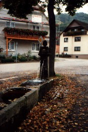Foto vom plätschernden Dorfbrunnen in Creglingen-Münster